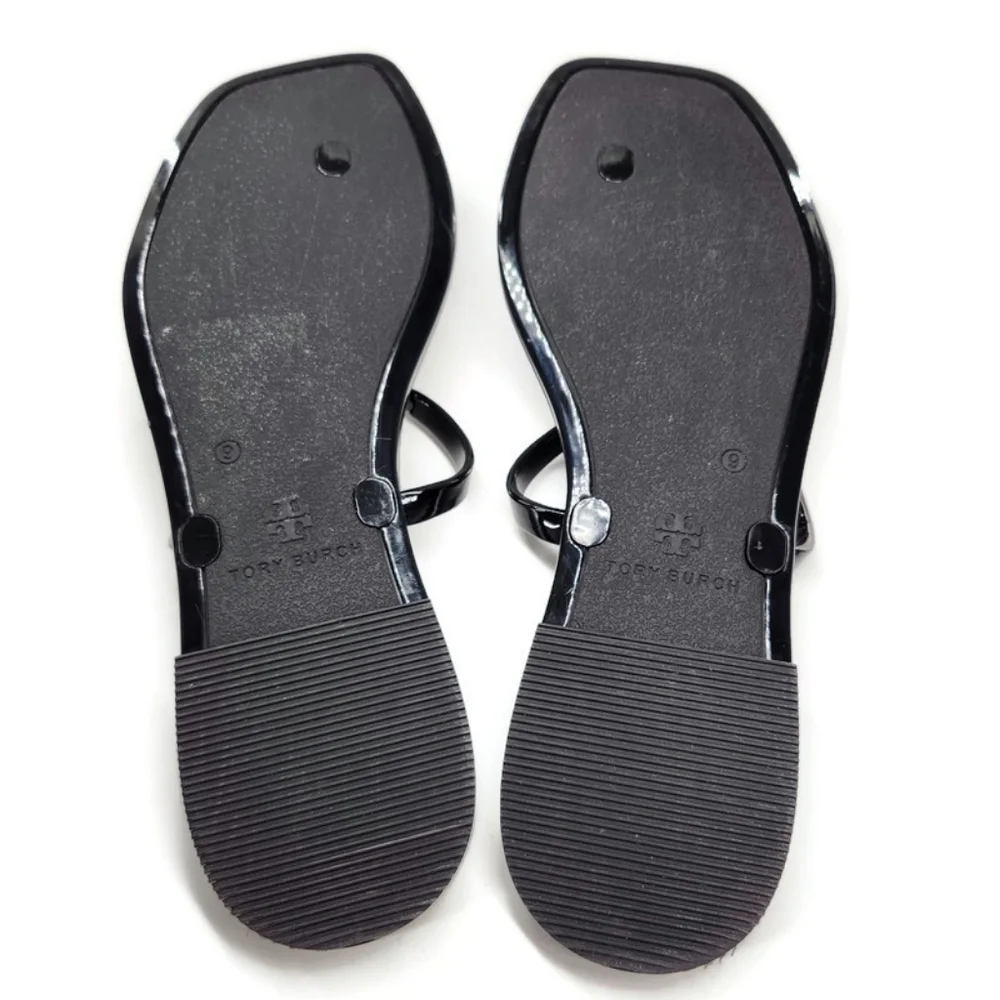 Tory Burch Roxanne Black Jelly Gold Double T Logo T-Strap Slide-On Thong Sandals - Picture 8 of 9